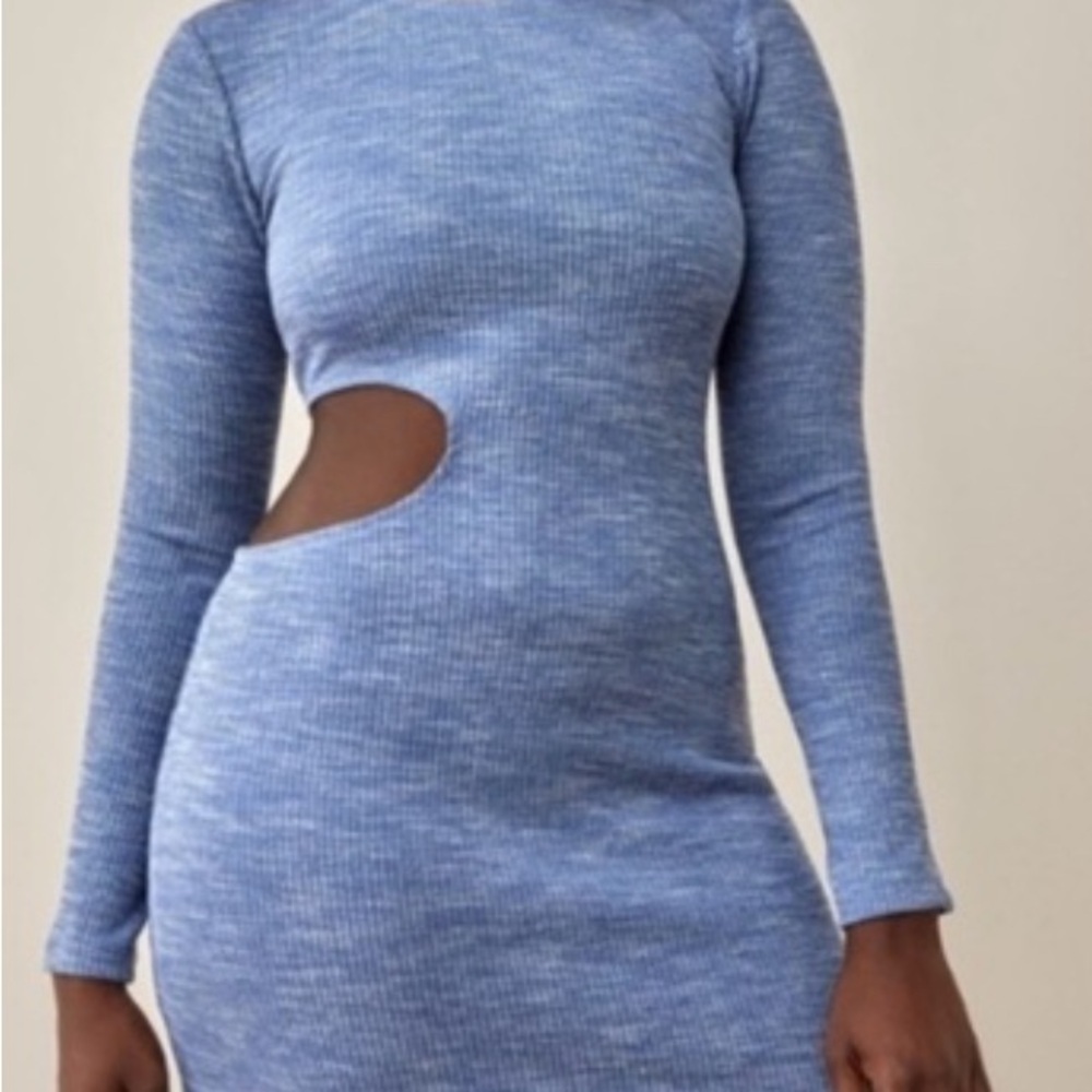 Reformation Blue Long Sleeve Cut-Out Dress